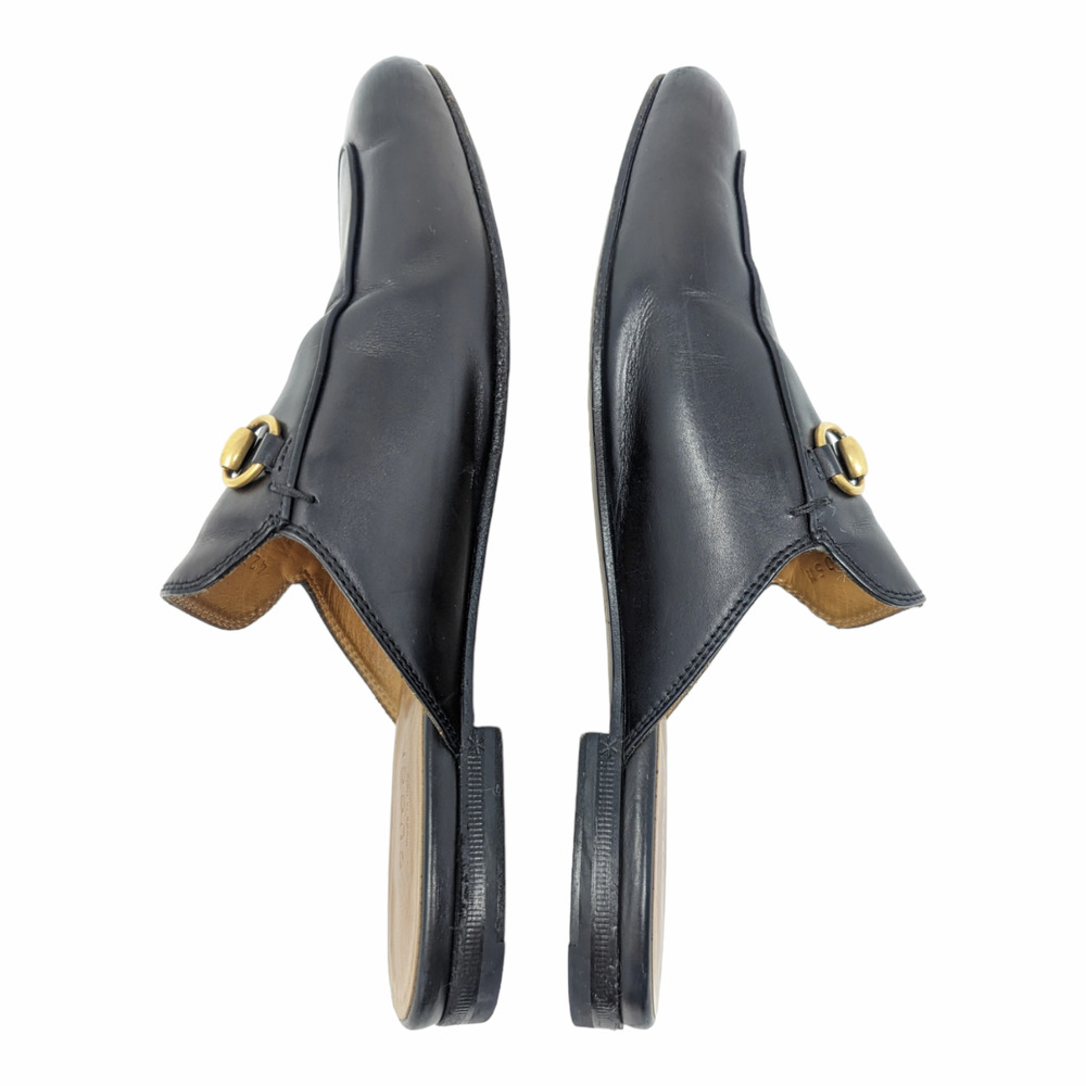 Gucci Princetown Horsebit Black Leather Slipper Round Toe Flat Mules Size 38 - Picture 5 of 13
